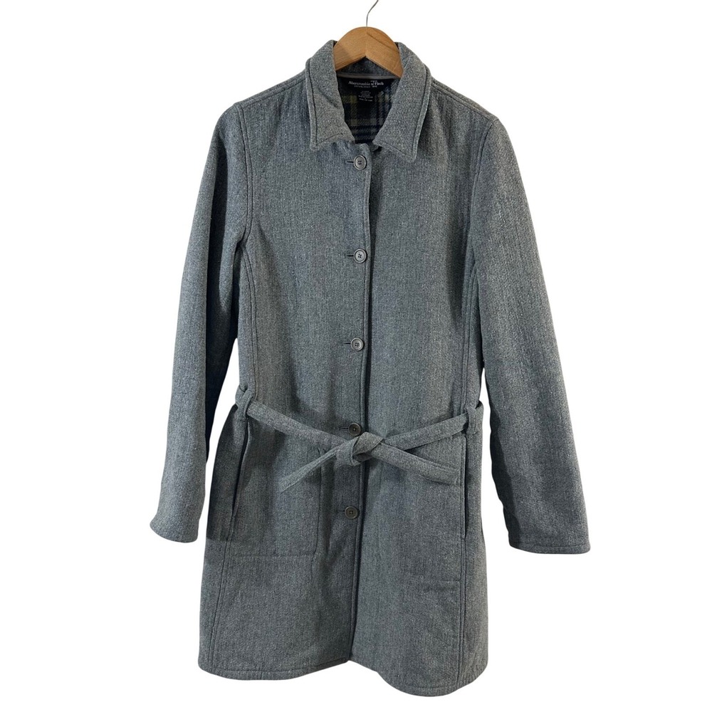 Abercrombie & Fitch Womens Grey Wool Blend Belted Button Front Coat Large L